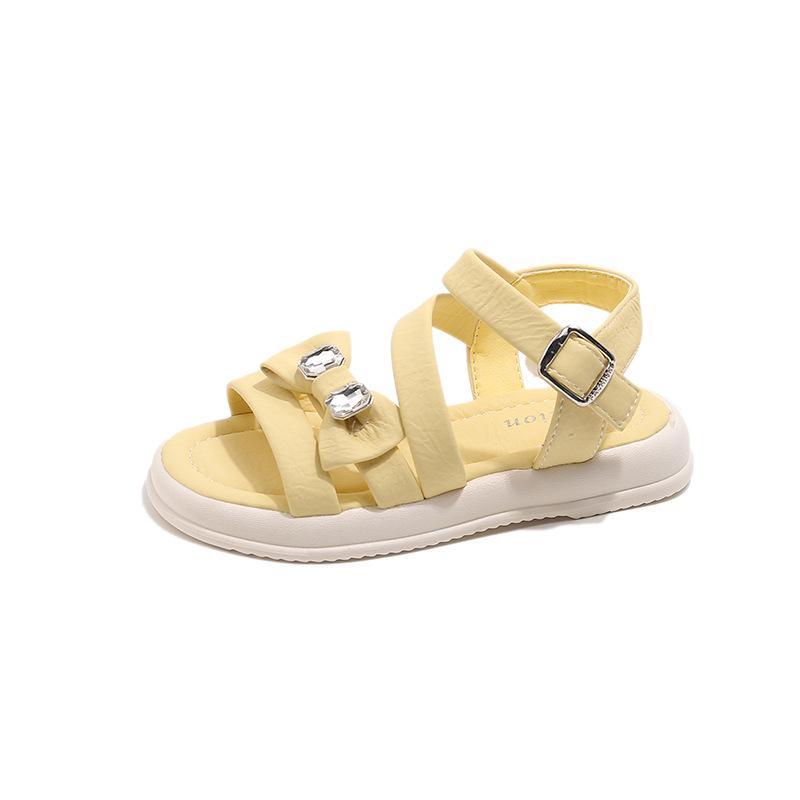 Mädchen Strandschuhe Einfache Schleifen Glänzende Kristalle Kindersandalen Offene Zehen Rutschfest 2025 Sommer Neu Kinder Prinzessin Freizeitschuhe Süß