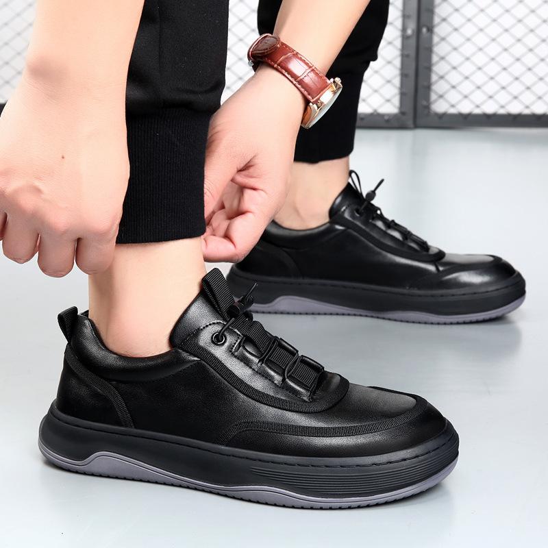 European Station Trend Board Shoes Leather Men's Shoes Spring Breathable Sports Casual Shoes Versatile Platform White Shoes Men's