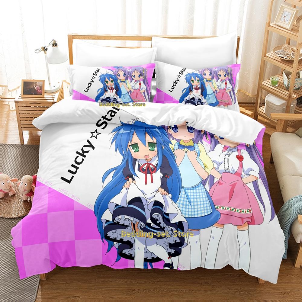 2024 Lucky Star Konata Bedding Set Single Twin Full Queen King Size Bed Set Adult Bedroom Duvetcover Sets Anime Bed Sheet Set