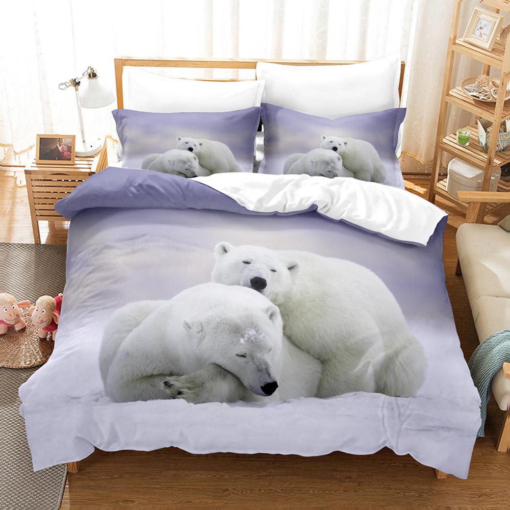 3D Printed Cute Bear Duvet Cover Set With Pillowcase Polar Bear Bedding Sets Comforter Cover Wild Animals Bed Set Queen Size
