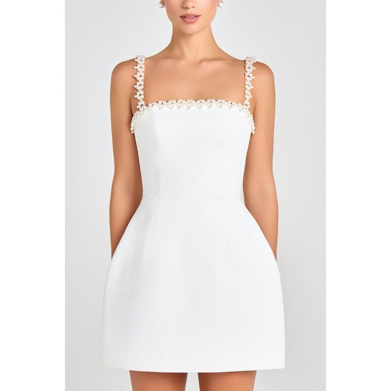 2025 Sommer Sexy Perlen-Träger-Minikleid für Damen - Einfarbig, Europäischer & Amerikanischer Stil