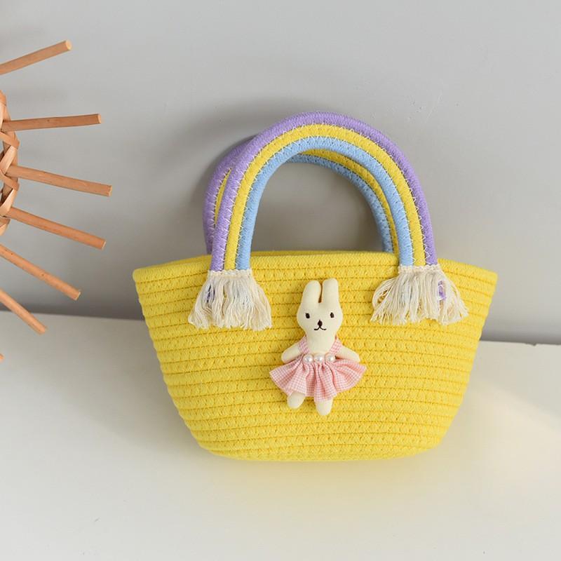 Girls 'bag Korean Rainbow Cloud Handbag Children's Woven Bag Large-capacity Straw