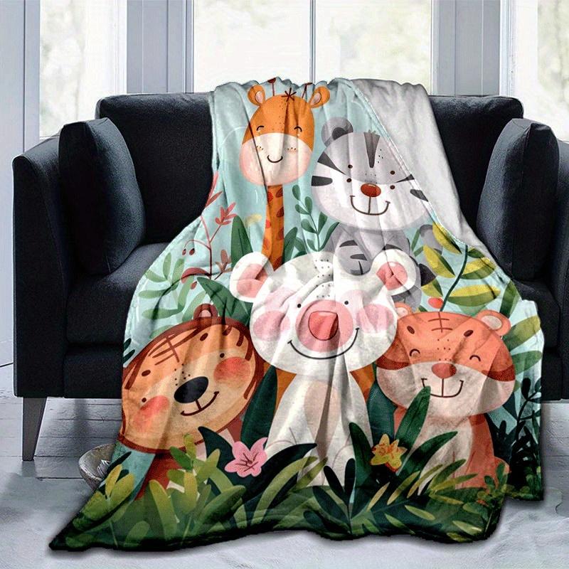 1pc Cartoon Animals Printing Lightweight Flannel Blanket, Comfortable and Warm Blanket, for Camping Sofa Bed and Couch Office, Gift