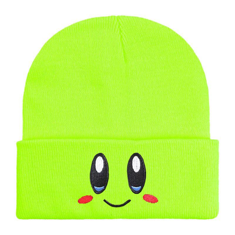 Cappello a Maglia Rosa con Viso Ricamato 3D Espressione di Kirby Carino Versatile Cappello in Filato