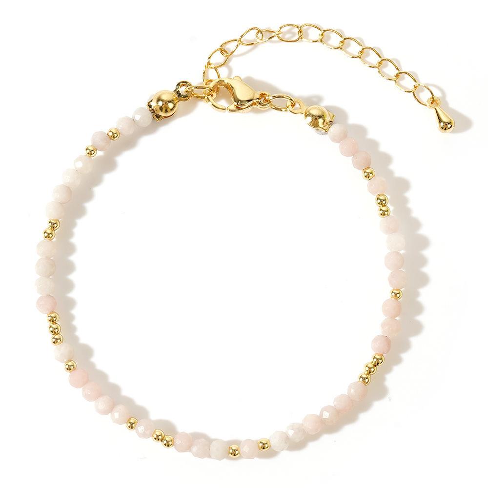 1pc 3mm Bohemian Natural Stone Amethyst Pink Crystal Faceted Beads Brass Beads Bracelet for Women Jewelry