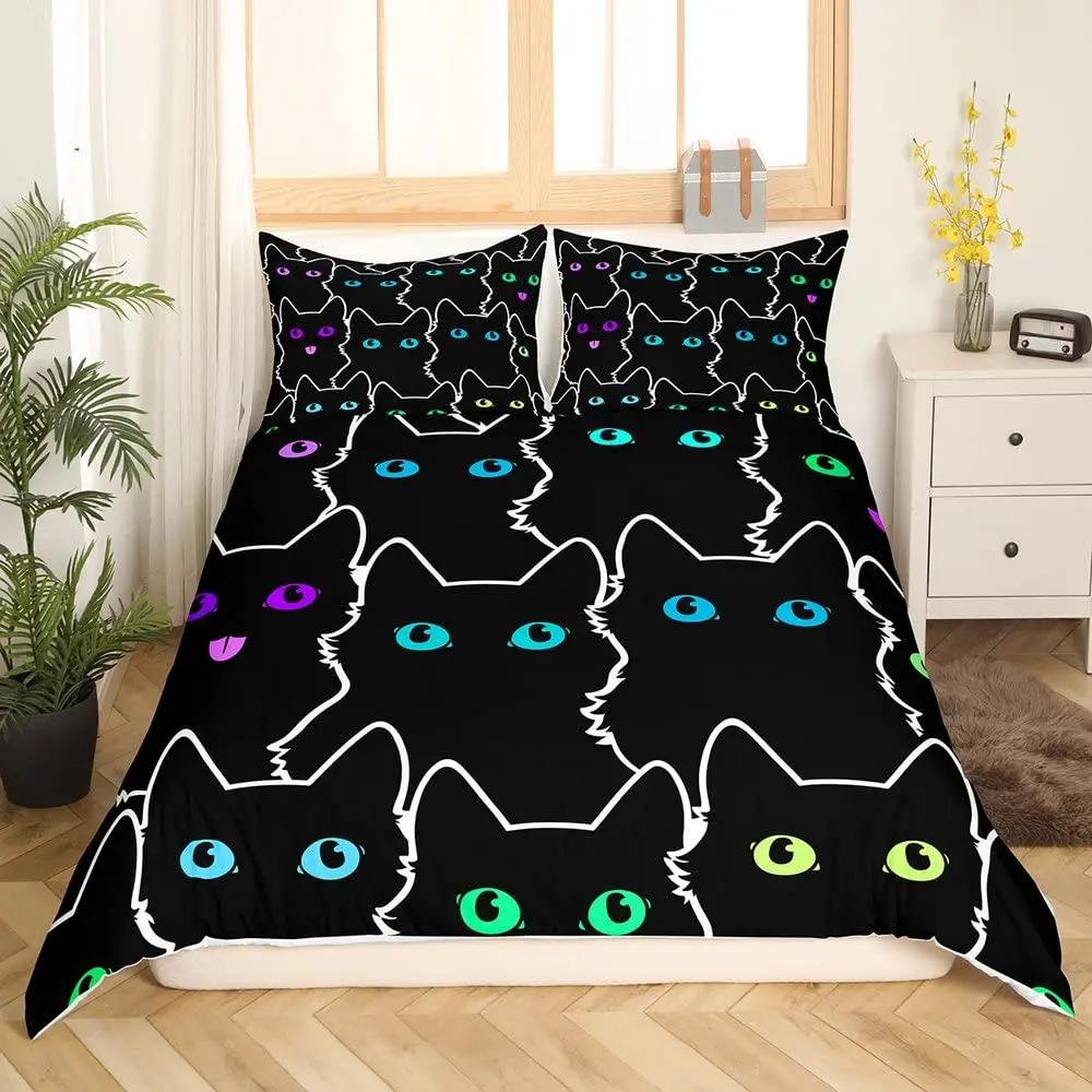 Comforter Cartoon Cat Cartoon Animal Print Bedding Set With 2/3Pcs Comforter For Bedroom Decor Comforter (quilt)-EU Single(135*200cm)3pcs