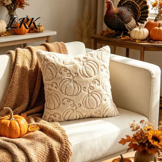 Federa Cuscino Decorativa per Divano Autunno Peluche Copricuscino, Zucca Foglia d'Acero Ricamo Coperta Morbida Aderente alla Pelle Custodie Autunnali Stile Rustico