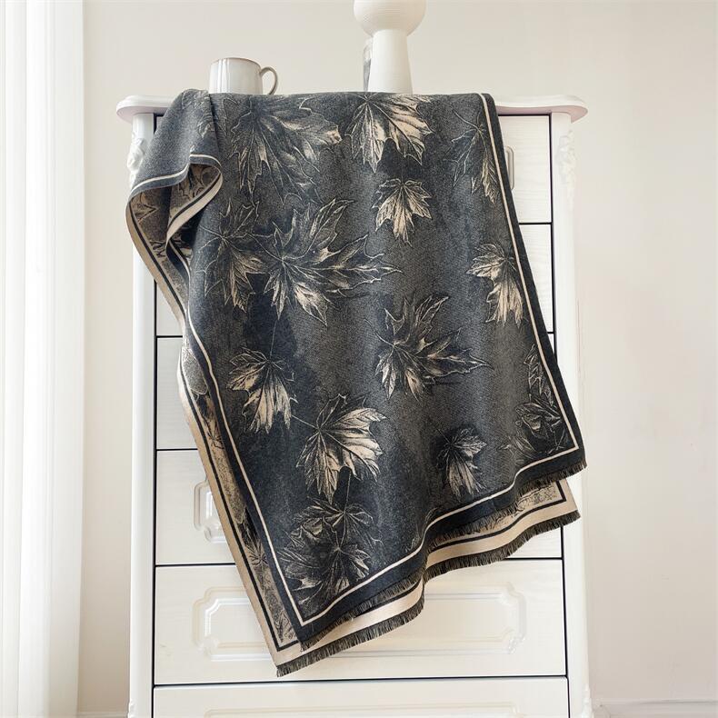 

Autumn and winter maple leaf scarf women s new temperament high sense imitation cashmere scarf versatile warm thickened shawl 185x65cm серый