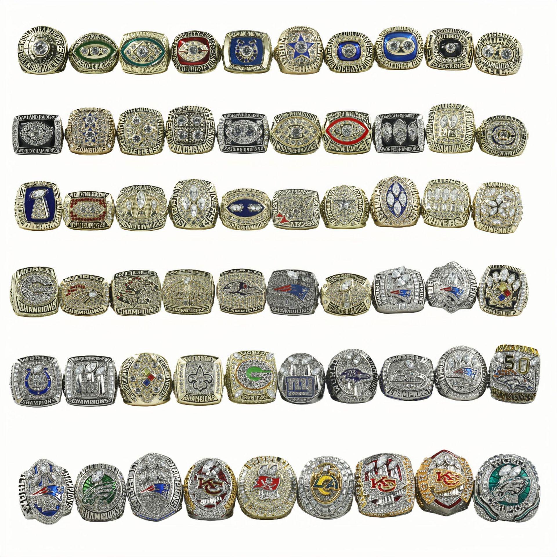 NFL Super Bowl Champion Ring Set (1966-2024): 59 Rings + 10cm Trophy in Gift Box Size 11