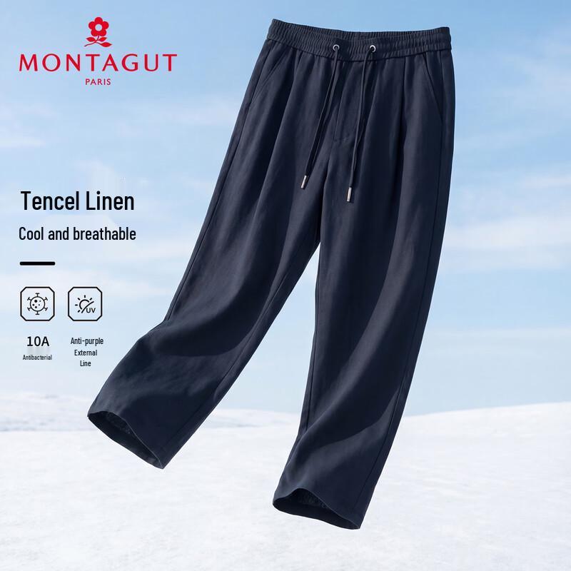 MONTAGUT Men s Linen Blend Straight-Leg Casual Pants XL тёмно-синий
