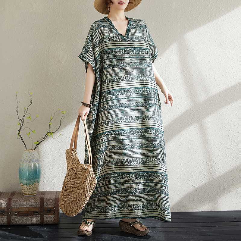 Summer Cotton and Linen Printed Loose and Simple Long Skirt, Women's Skirt Thin