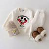 Fatos de Bebé Espessos Outono Inverno Estampados de Desenho Animado Gola Redonda Camisola para Criança Pequena + Calças Forradas a Fleece Fatos de Treino para Crianças