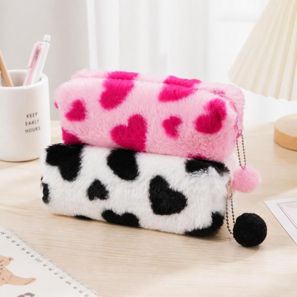 Cartoon Plush Pencil Case Leopard Print Storage Bag Cute Pencil Pouch Students