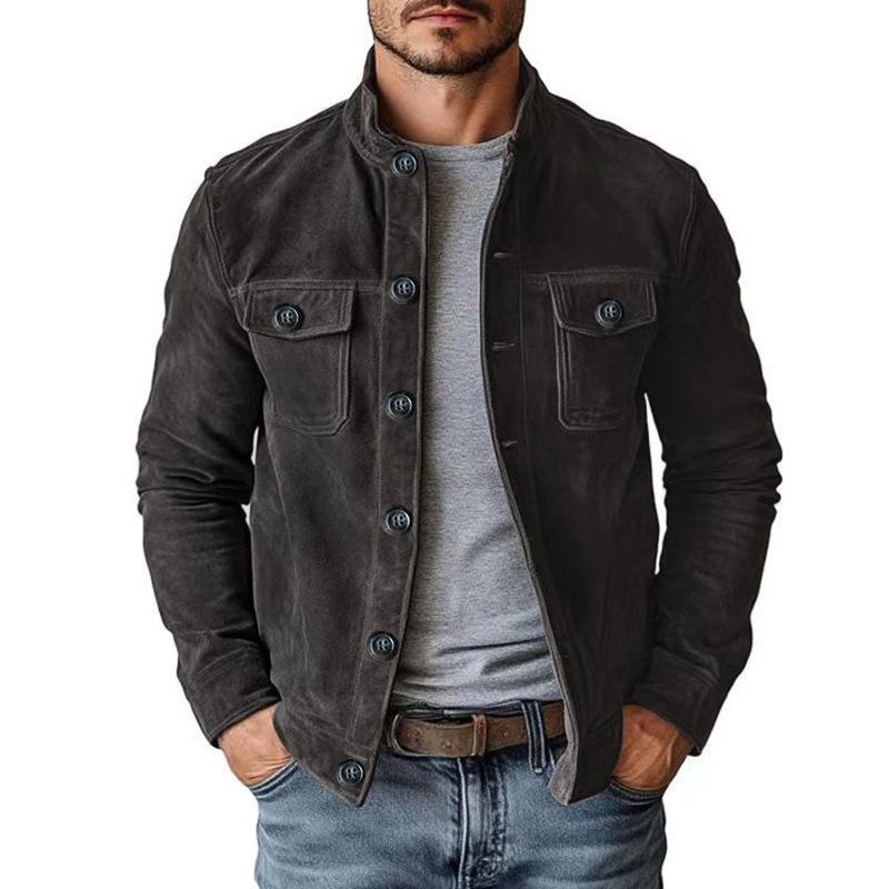 New Men's Casual European & American Faux Suede Velvet Jacket