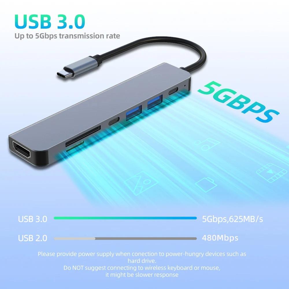 Type C Docking Station USB C Hub To 4K 30Hz HDMI Compatible USB 3.0 Splitter Adapter PD 100W Charge for Macbook Pro Laptop PC Accessories