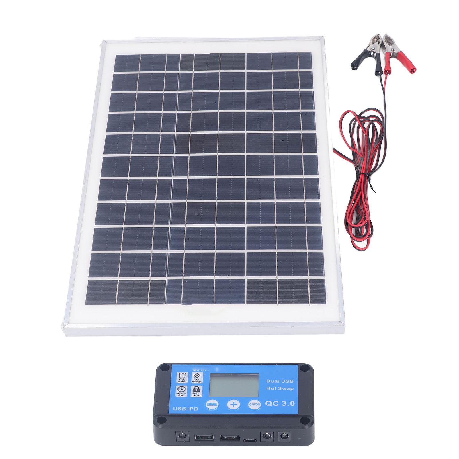 

Solar Panel Kit 50W 18V with MPPT Waterproof Charge Controller 3meter Battery Clamp for Outdoor RV Boat Trailer Camper