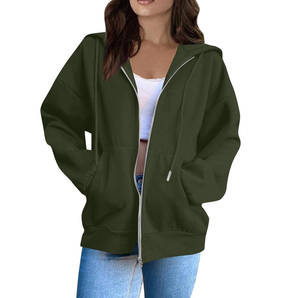Women's Fashion Casual Long Sleeve Solid Color Hooded Sweatshirt Tops
