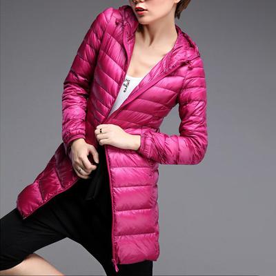 Casaco feminino ultra leve de inverno com capuz fino manga comprida Parka sobretudo