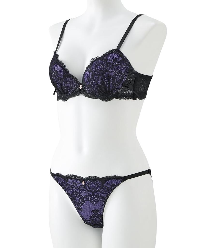 Inner High Side Bra and Shorts [Nissen] Women's Set, Lace-Up Set, Purple, G90/3L