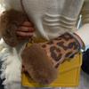 Leopard Print Plush Half-Finger Suede Gloves - Warm, Cute Winter Style for Students