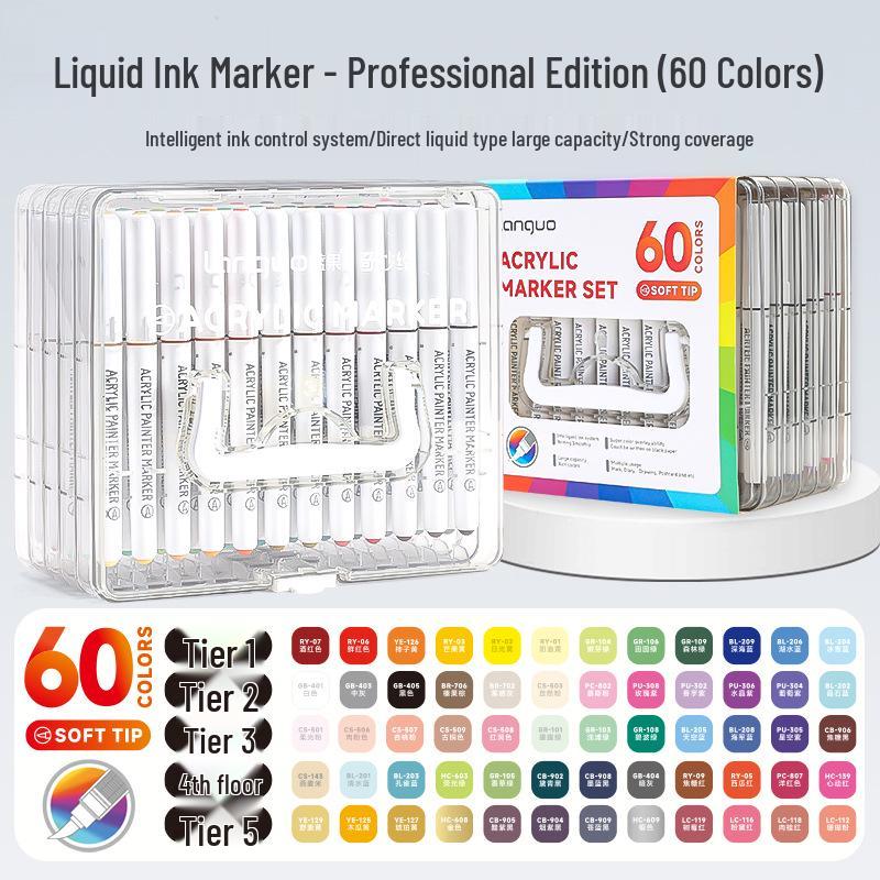 Lan Guo 288-Color Soft Tip Liquid Acrylic Markers Gift Box for Students & Children - Stackable Watercolor Pens
