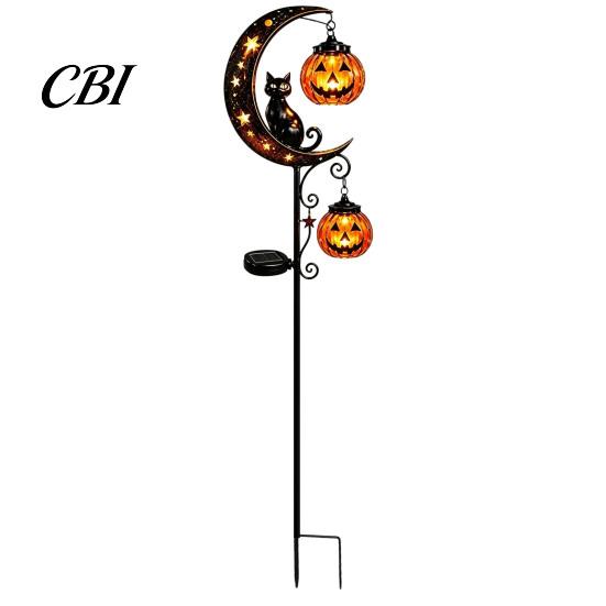 Solar Powered Halloween Garden Stake Lights Light, Black Cat Pumpkin Moon Decorative Landscape Lighting for Waterproof LED Yard Decoration Outdoor