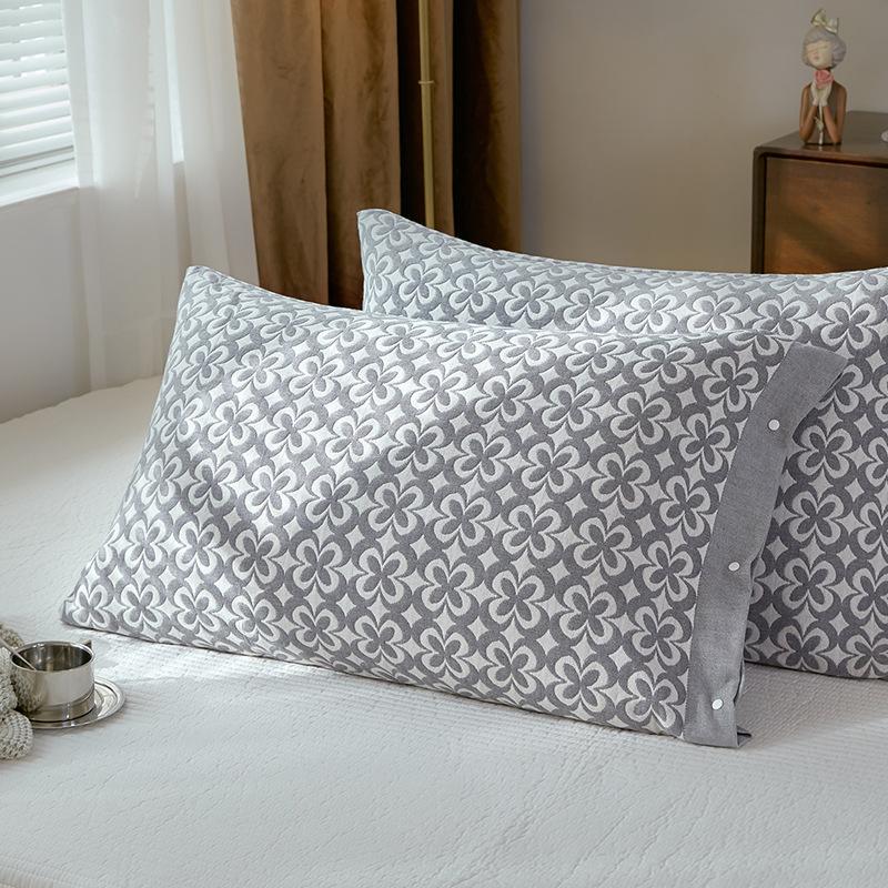 1 PC 100% Cotton Pillowcase Set with Side Snaps, Non-Slip Jacquard Pillow Covers for Standard & Memory Foam Pillows - 50x75cm