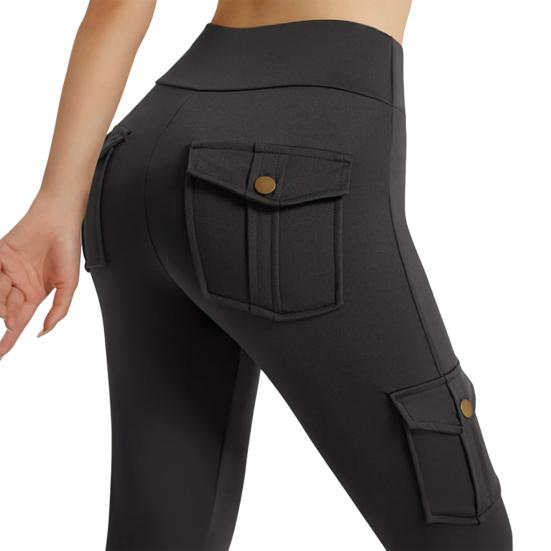 Yousheng Women High Waist Cargo Leggings with Pockets Tummy Control Hip Lifting Yoga Workout Tight Pants Stretch Body Shaping Skinny Trousers
