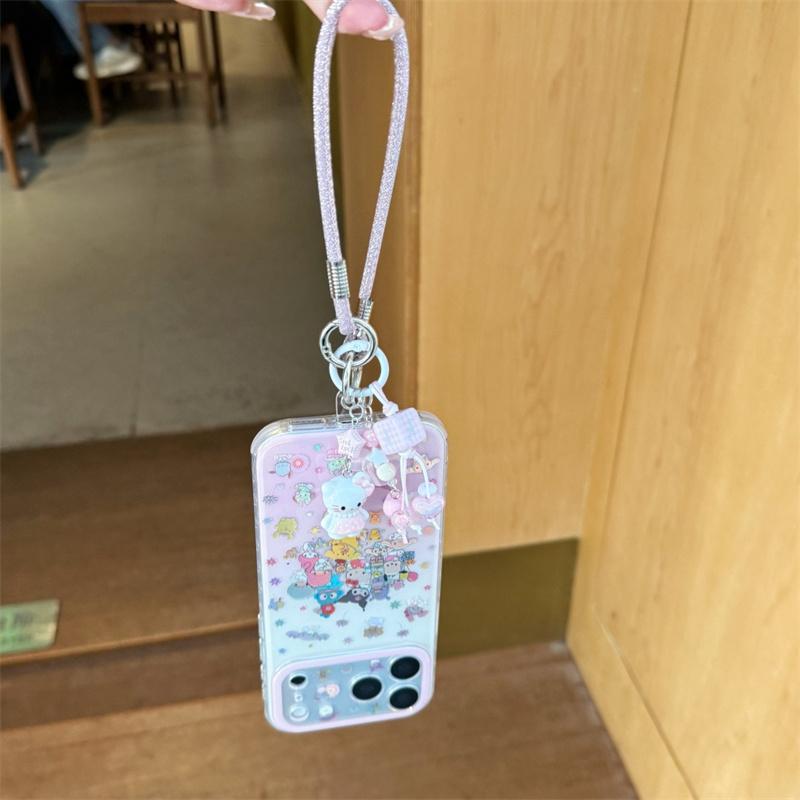Matching Hello Kitty Charm Wrist Strap Print Phone Case For iPhone 15 16 17 Pro Max INS Cute Sweet Style Large Window Shockproof