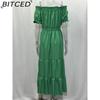 BITCED Long Dress with Open Back and Elastic Waist Popular Bohemian Style with Open Shoulders