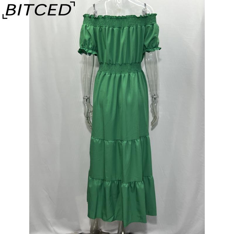 BITCED Long Dress with Open Back and Elastic Waist Popular Bohemian Style with Open Shoulders