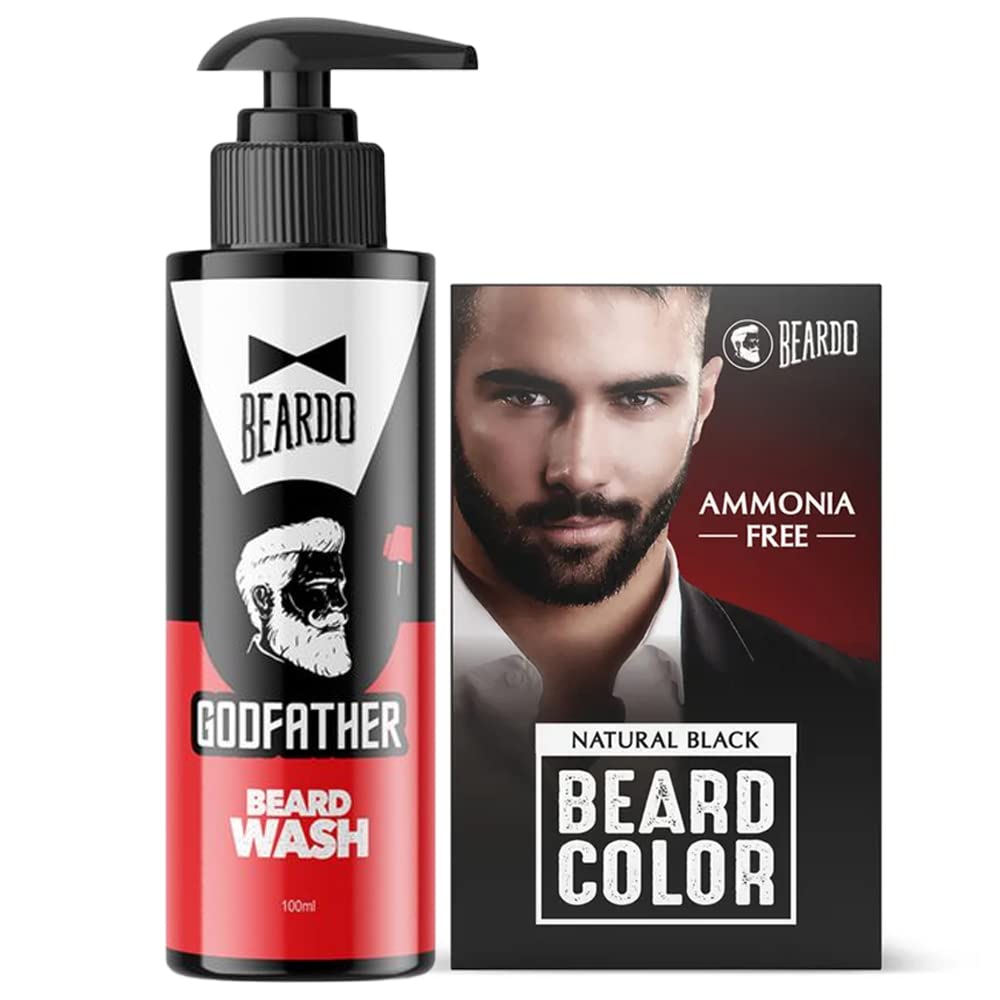 

Beardo Natural Black Beard Color For Men 60ml With Godfather Beard Color 60ml ,Beard Wash 100ml Beard Dye Kit No Stain Apply