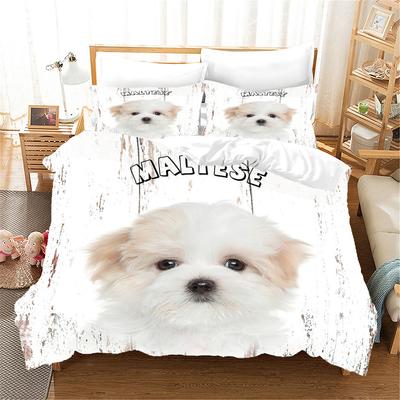 Cute Puppy Print Bed Three-Piece Set Bedding Digital Print Quilt Cover Pillowcase