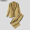INCERUN 2PCS Men Thin Open Front Blazer Long Suit Pants Two Piece Suit Casual Outfits Sets