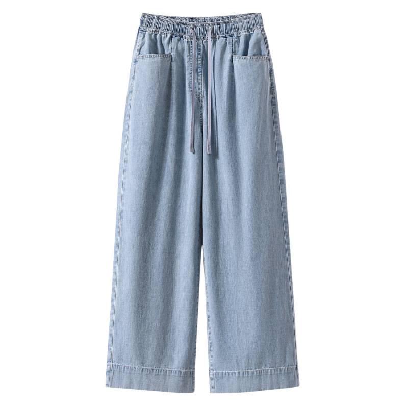 Women's High Waist Tencel Jeans - Spring/Summer Thin, Large Size, Slimming, Versatile Straight Leg, Loose Fit Pants
