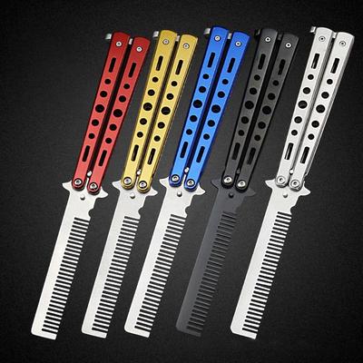 Foldable Stainless Steel Comb Hair Pomade Styling Butterfly Comb Hairdressing Knife Comb for
