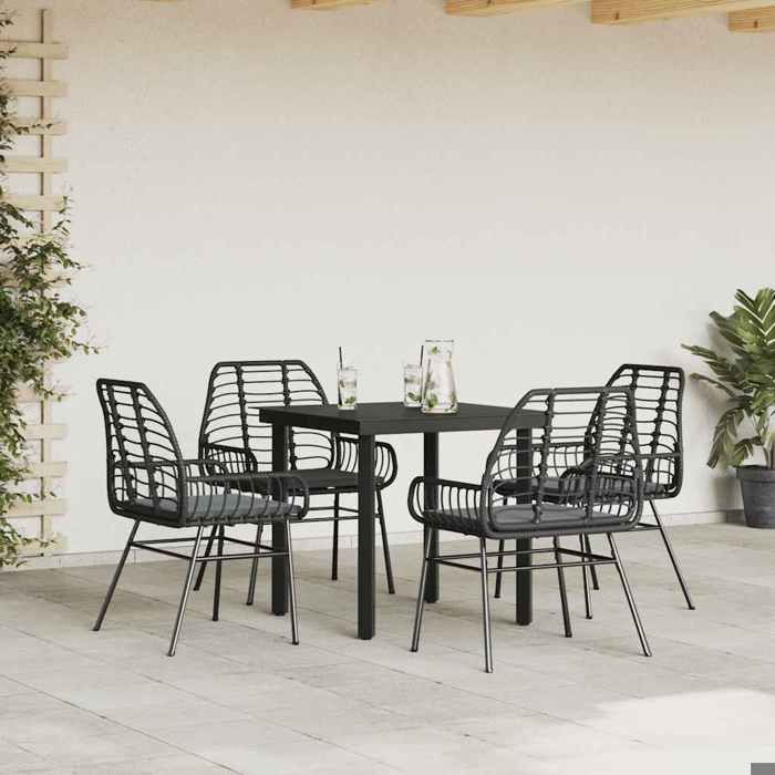 VidaXL Ensemble à manger de jardin et coussins 5 pcs noir rotin verre, ensemble à manger d'extérieur, meuble à manger de 3334549