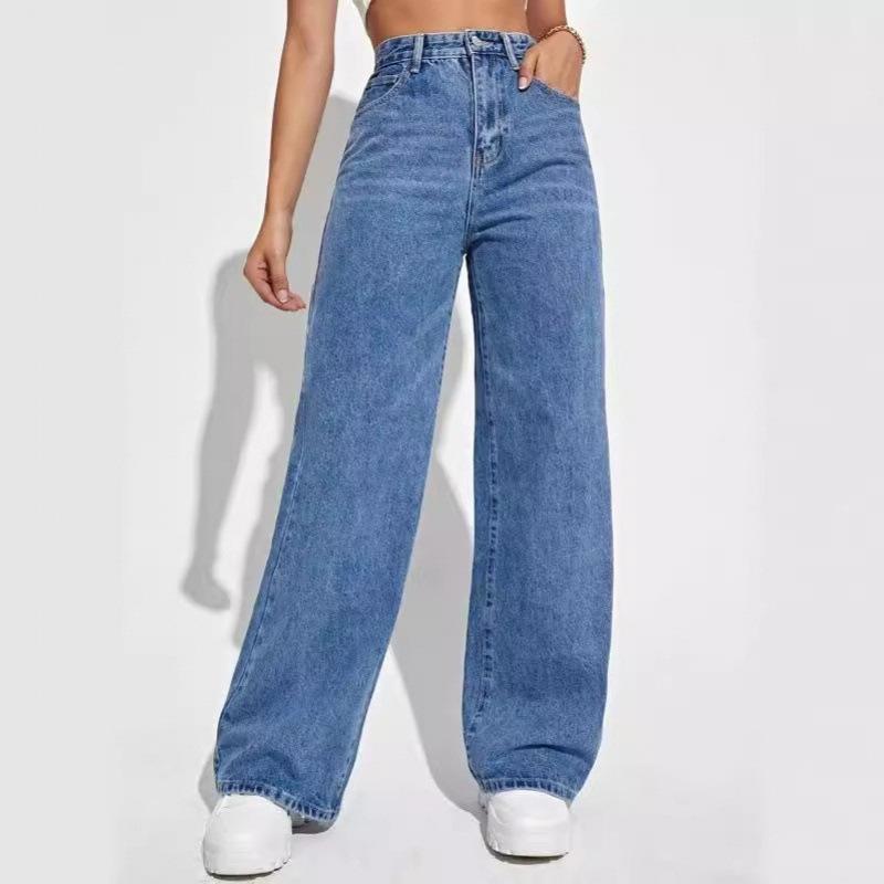 Women's Casual Fashion High Waist Straight Floor-length Jeans