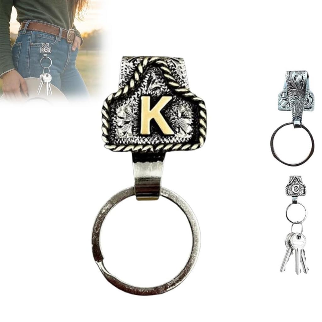 Western Cowboy Letter Keychain, Vintage Handmade Letter  Initial Keychain Clip, Personality Metal Key Chain For Belt