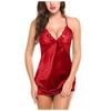 Women's Satin Chemise Lingerie with Crossed Straps and Lace Trim Adjustable Straps Nightwear Sleepwear Mini Dress