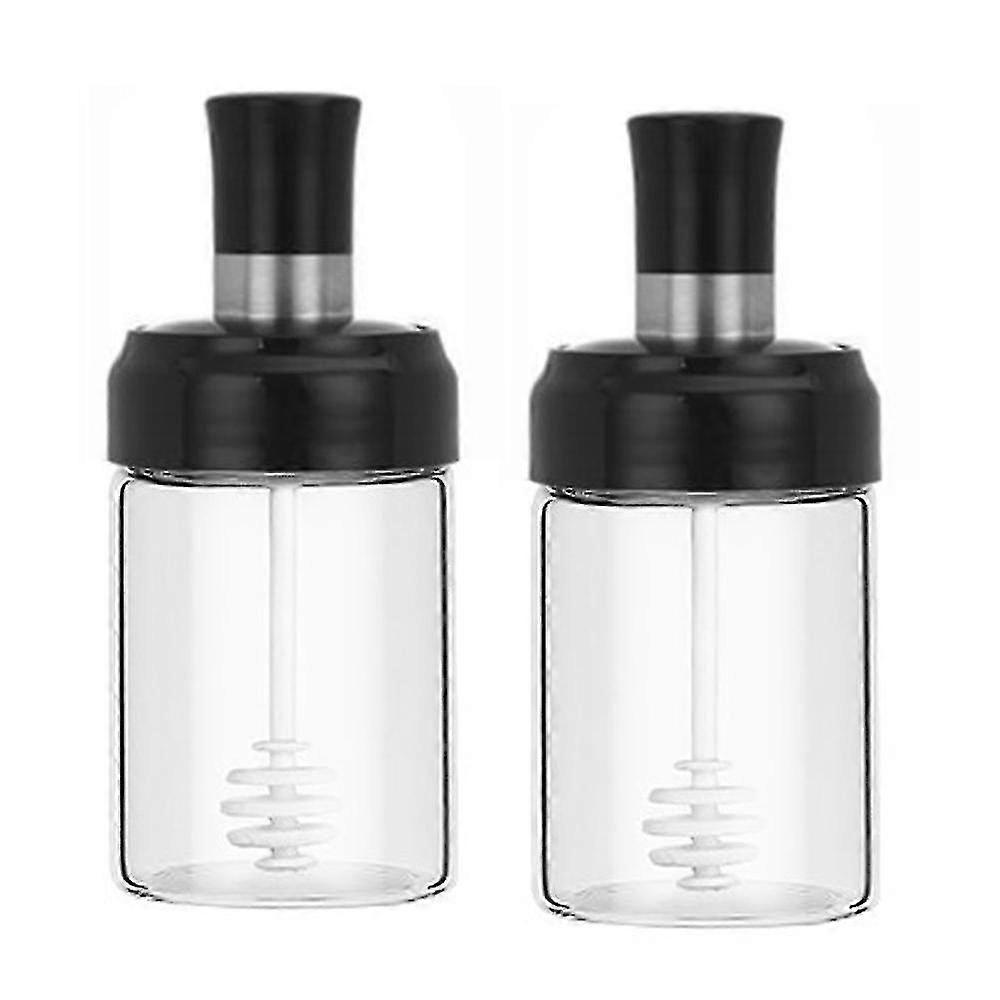 Sauce Jar Transparent Glass Combination Spoon With Lid Canisters Storing Seasoning Spices Salt Sugar 26-27s