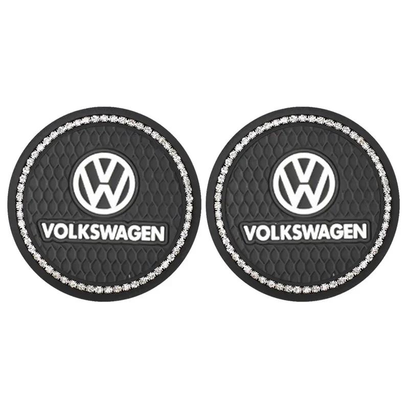

2025 Hot 2PCS Diamond Auto Water Cup Slot Mat Non-Slip Car Coaster Pad For Volkswagen Bora Jetta CC Scirocco POLO Sharan Sagitar чёрный