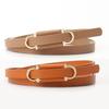 Womens Minimalist Fake Leather Belt With Gold Alloy Buckle For Casual Dress And Sweater Outfits