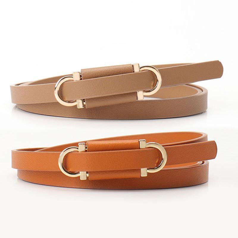 Womens Minimalist Fake Leather Belt With Gold Alloy Buckle For Casual Dress And Sweater Outfits