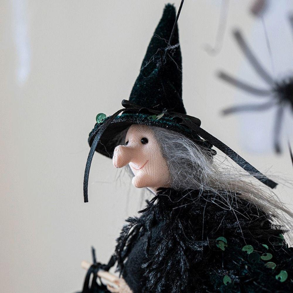 Multicolor Halloween Hanging Decoration Riding a Broomstick Witch Cartoon Pumpkin Ghost Drop Ornament Scene Dress Up