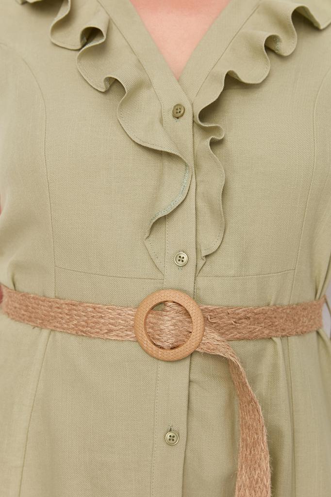 Women's Plus Size Dress New Season Fashion Green Straw Belt Woven Dress