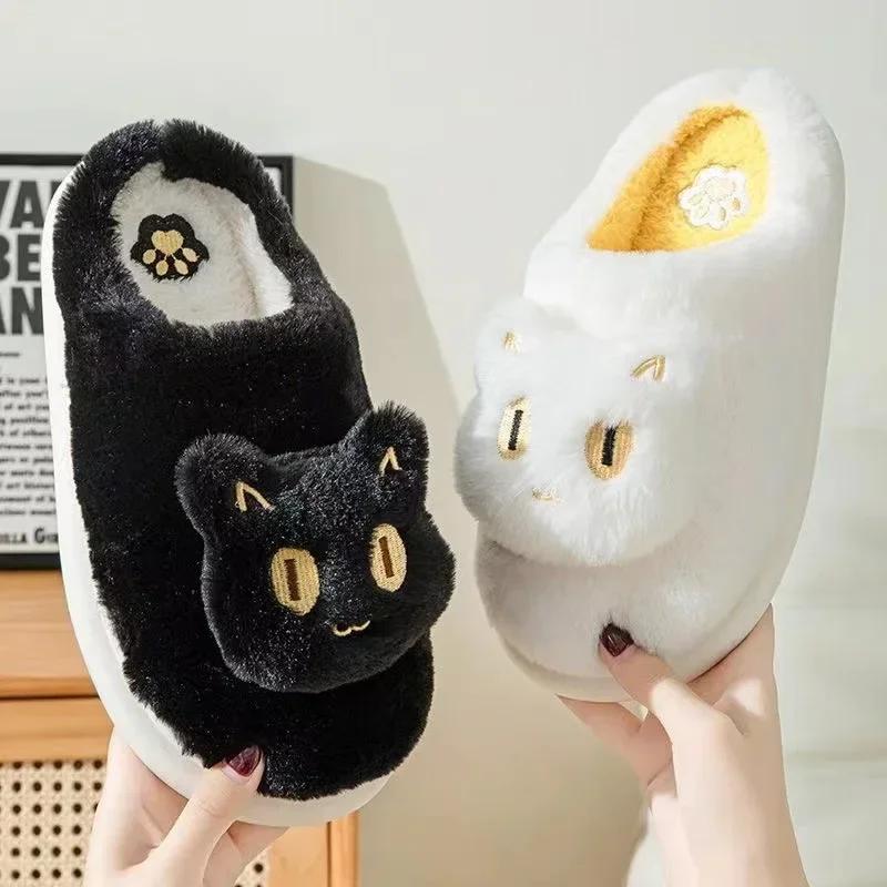 Women's Cotton Slippers  Cotton Slippers Plush Cartoon Warm Comfort Couple Home Thick Soled Lovely Non Slip Slippers Cat 2025
