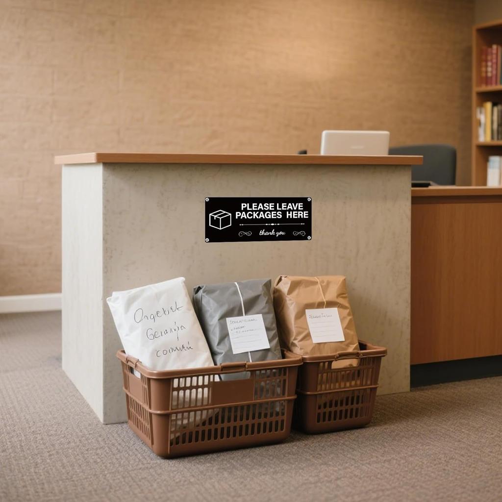 Please Leave Packages Here Signs 10" x 4" Deliveries Sign Aluminum Package Delivery Sign for Outside Front Door Home Office Shop 2 Pack