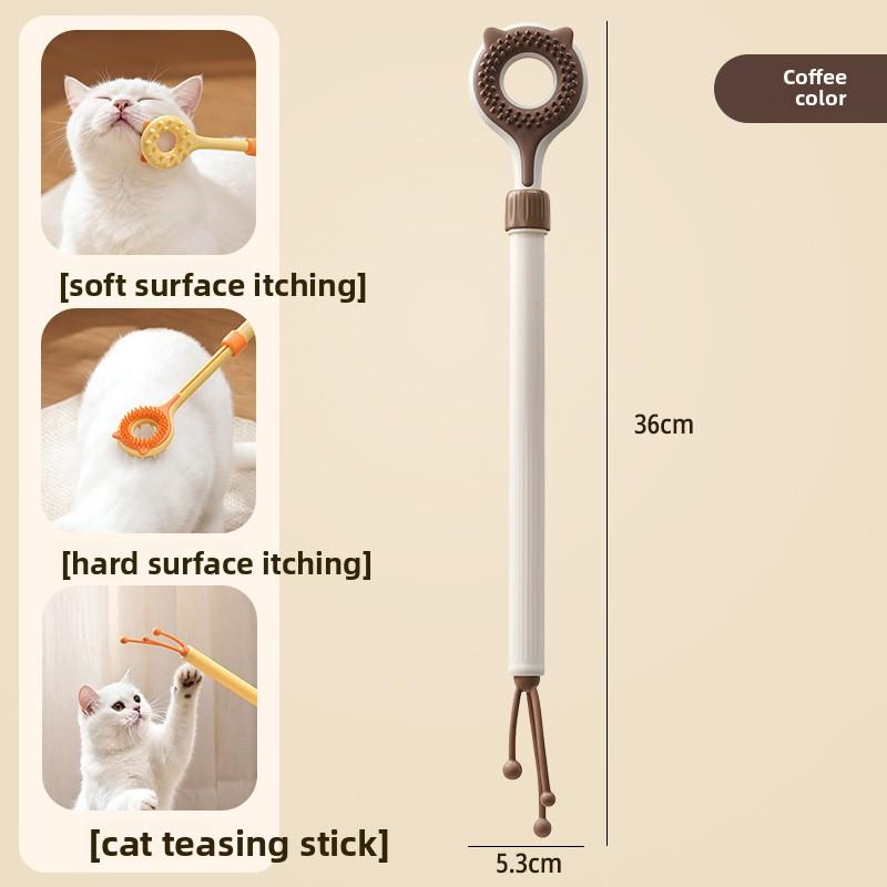 Double Sided Massager 2 in 1 Retractable Cat Tickler Cat Teaser Wand Interactive Cat Toy for Kitten Grooming Relieve Itching коричневый