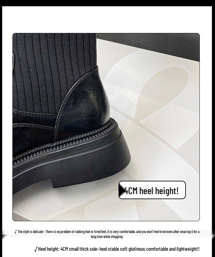 Elastic Fleece-Lined Ankle Boots, British Style, Thick Sole, Hot Selling for Women's Autumn/Winter 2025